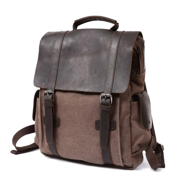 Mens Canvas Leather Backpack Canvas Travel Backpack Canvas School Backpacks for QGX02151045
