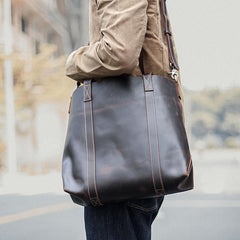 Dark Brown Vintage Leather Men Large Tote Bag Courier Tote Messenger Bag Tote For Men