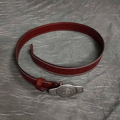 Fashion Red Brown Leather Metal Belt Motorcycle Belt Leather Biker Circle Belt For Men