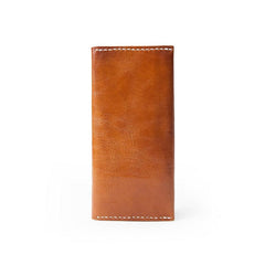 Brown Handmade Leather Mens Long Wallet Bifold Long Wallet Cellphone Wallet For Men