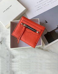 Cute Women Orange Leather Card Holders Slim Card Wallet Orange Bifold Credit Card Holder For Women