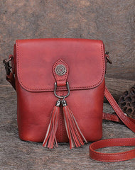 Vintage Small Red Leather Womens Vertical Shoulder - Front View
