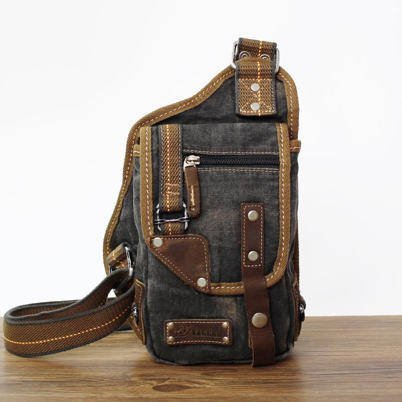 Canvas Black Mens Sling Bag Green Chest Bag One Shoulder Backpack For Men