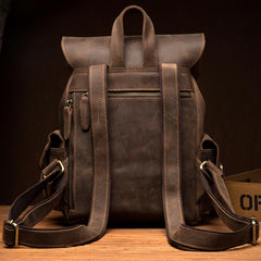 Casual Dark Brown Leather Mens 12 inches Laptop Backpack Leather school Backpack for Men