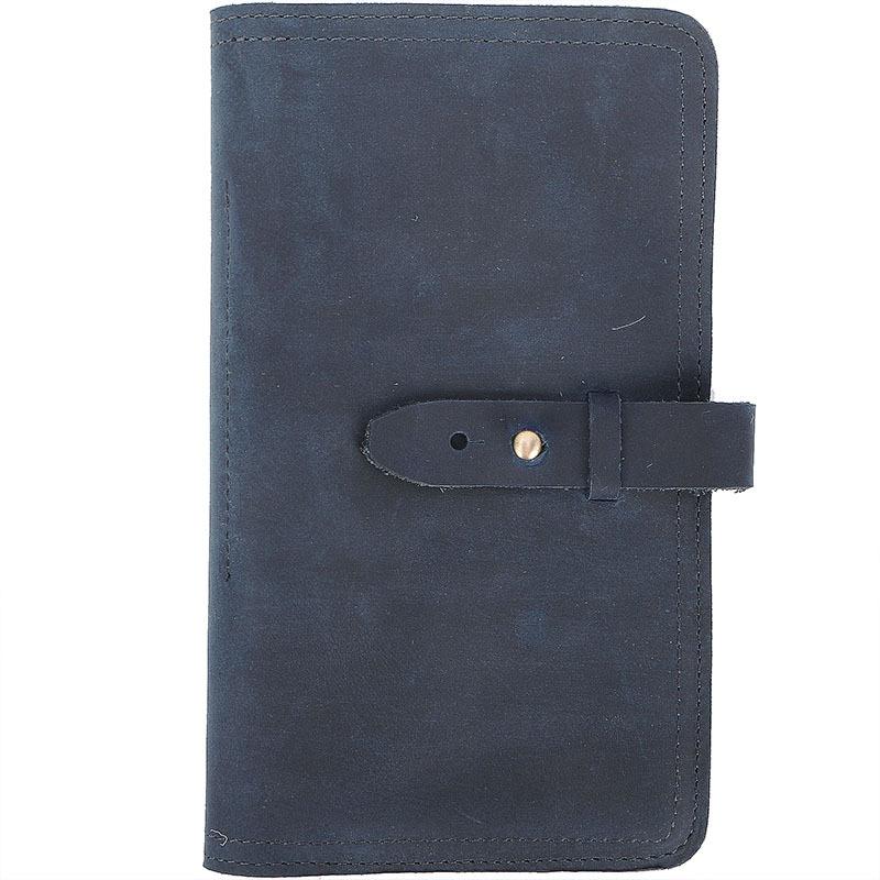 Blue Handmade Leather Mens Passport Long Wallet Travel Wallet Ticket Holder For Men