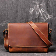 Brown Leather Mens 10 inches SMall Laptop Side Bag Courier Bag Messenger Bag Postman Bag For Men