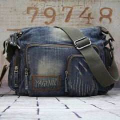 Vintage Blue Mens Casual Side Bag Messenger Bag Jean Blue Postman Bags Courier Bag For Men