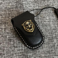 Handmade Black Leather Mens BUICK Lacrosse Car Key Case Beige Regal Car Key Holder with Belt Loop/Belt Clip