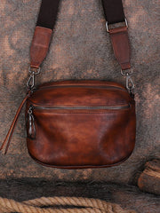 Vintage Black Gray Leather Womens Saddle Shoulder - Leather Texture Detail