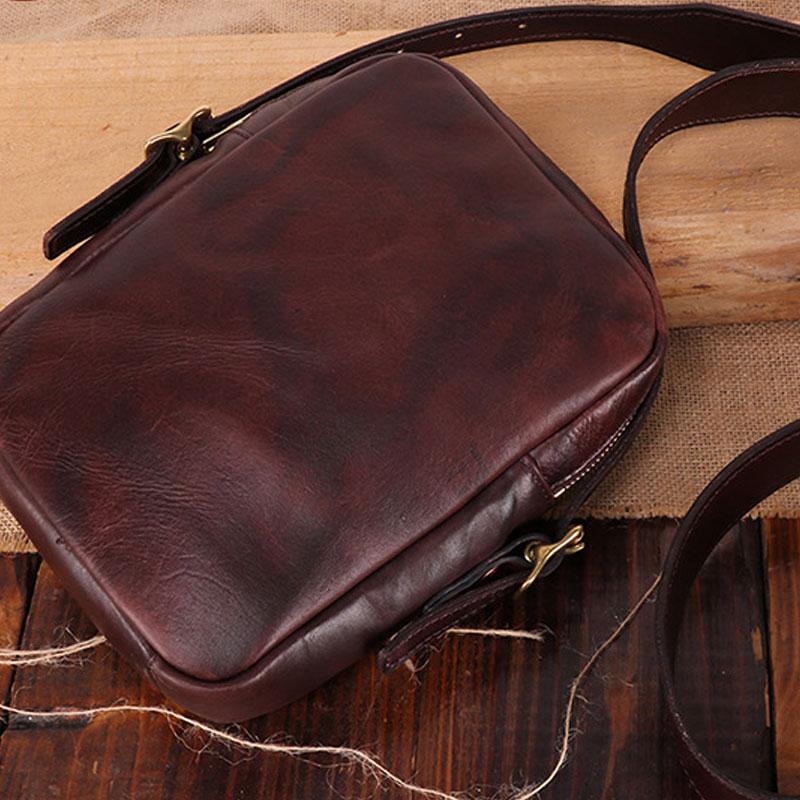 Cool Leather Mens Small Messenger Bag Small Shoulder Bag Crossbody Bags For Men