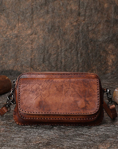 Vintage Brown Womens Leather Mini Shoulder Purse Phone Small Side Bag for Ladies FDS02401004