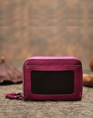 Leather Zipper Card Wallets Brown Cute Small Women Double Zip Card Wallet For Ladies