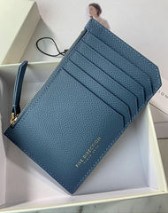 Cute Women Blue Leather Slim Card Holder Card Wallet Zipper Change Wallet For Women