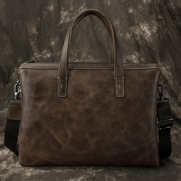 Leather Vintage Mens 14 inch Blue Briefcase - Back View