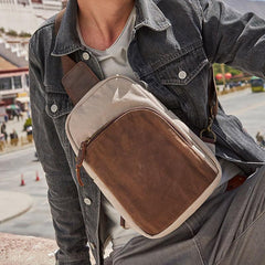 Cool Canvas Gray Mens Sling Bag Chest Bag One Shoulder Pack for men