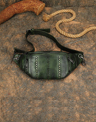 Vintage Women Leather Rivet Waist Bag Fanny - Back View