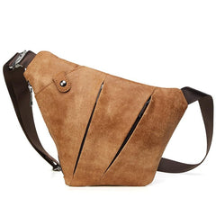 Cool Leather Brown Men's Sling Bag Chest Bag Black Crossbody Backpack For Men