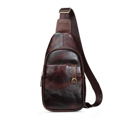 Brown Cool LEATHER MENS 8 inches Sling Bag One Shoulder Backpack Dark Brown Chest Bag For Men