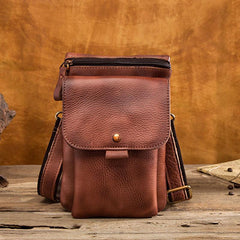 Cool Brown Leather Mens Belt Pouch Mini Shoulder Bag Waist Bag For Men