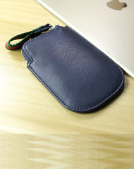 Cute Women Slim Navy Leather Mini Zip Coin Wallet Small Zip Change Wallet For Women