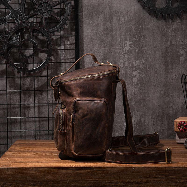 Blue Cool Mens Leather Hiking Backpack Travel Backpack Leather Backpack for Men REAL02791044