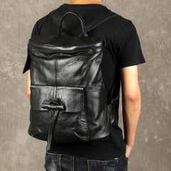 Genuine Leather Mens Cool Backpack Black Large Travel Backpack for men