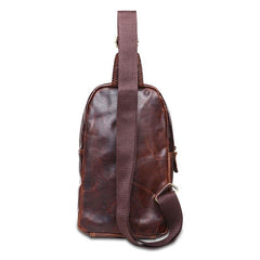 Cool Mens Red Brown Leather Chest Bag Sling Bag Crossbody Sling Bag For Men