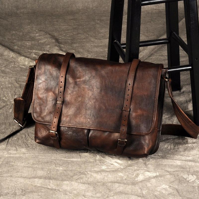 Vintage Leather Mens Cool Messenger Bag Shoulder Bags for men