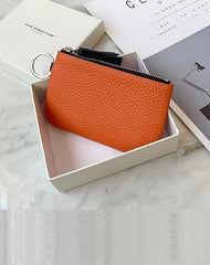 Cute Orange Leather Small Change Wallet Women Keychain with Wallet Zipper Coin Wallet For Women