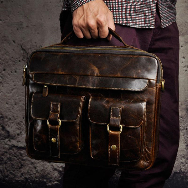 Vintage Leather Mens Briefcases Laptop Bags Business Bag Work Bag for Men MN01951151