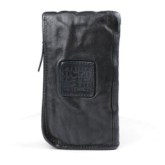 Cool Leather Mens Brown Long Chain Wallet Black Wristlet Wallet Black Clutch Wallet for Men