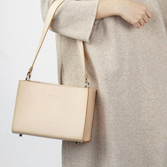 Fashion Beige Leather Women Box Tote Bag Box Handbag Shoulder Bag For Women
