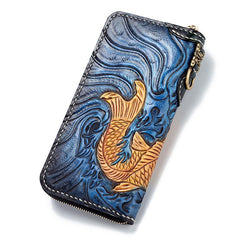 Handmade Leather Carp Mens Chain Biker Wallet Cool Leather Long Wallet for Men