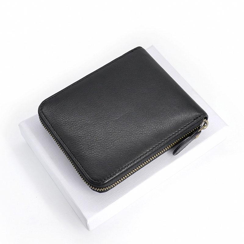 Leather Mens Black Zipper Small Wallet Front Pocket Wallet billfold Small Wallet for Men