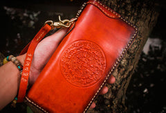Handmade leather Tibet biker wallet long wallet black leather men phone