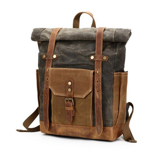 Waxed Canvas Leather Mens Travel Backpacks Canvas Backpack Canvas School Backpac QGX02151078