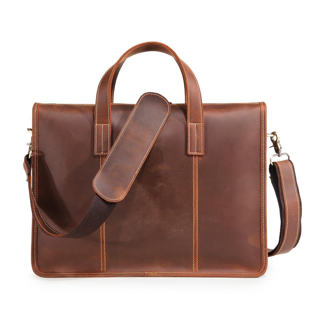 Vintage Leather Mens Laptop Handbag Work Bag Business Bag Shoulder Bag For Men