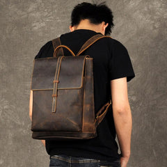 Leather Mens Cool Backpack Large Brown Travel Backpack School Backpack for men
