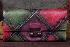 Genuine Leather Wallet Folded Long Wallet Vintage Assorted Colors Wallet Purse Clutch For Women - EverHandmade