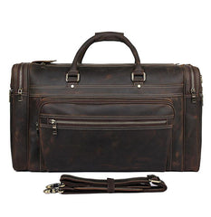 Vintage Large Leather Men's Overnight Bag Brown Travel Bag Weekender Bag For Men