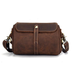 Vintage Mens Leather Barrel Side Bag Small Bucket Messenger Bag For Men