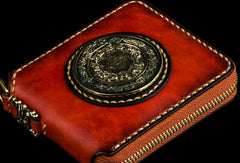 Handmade leather Mens Tibet Small biker wallet zipper billfold Chain Wallet for Men