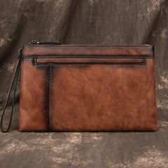 COOL MEN LEATHER Brown Wristlet Bag LONG CLUTCH WALLETS ZIPPER VINTAGE Tan Envelope Bag FOR MEN