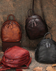Classic Brown Leather Small Rucksack Womens Compact Leather Backpack Ladies Backpack Purse
