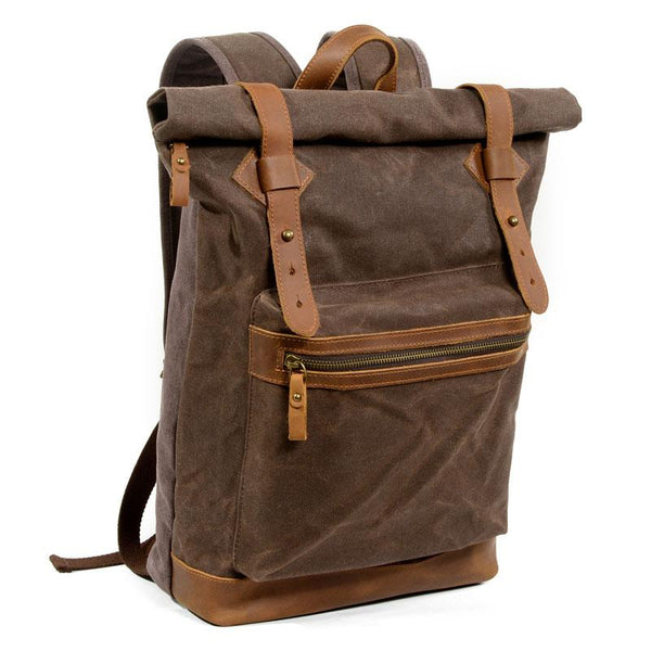 Green Waxed Canvas Leather Mens Cool Backpack Canvas Travel Backpack Canvas Scho QGX01951001