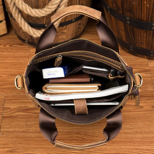 Brown Leather Mens 13 inches Briefcase Vertical Laptop Side Bags Business Bags W MSG03981179