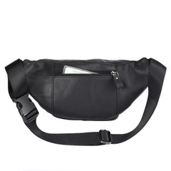 Badass Leather Fanny Pack Men's Black Chest Bag Hip Bag 8 inches Waist Bag For Men
