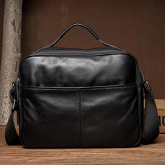 Cool Black Leather 11 inches Mens Small Messenger Bags Courier Bag Shoulder Briefcase for Men