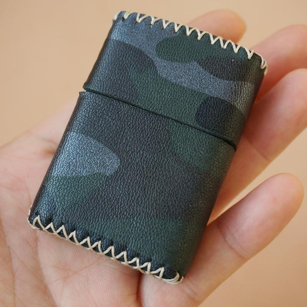 Cool Handmade Camouflage Leather Mens Classic Zippo - Back View
