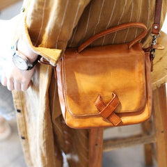 Small Brown Leather Satchel Flap Over Crossbody Bag - Annie Jewel